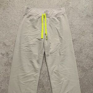 FIGS Straight Leg Scrub Pants in Light Gray with Neon Yellow Drawstring